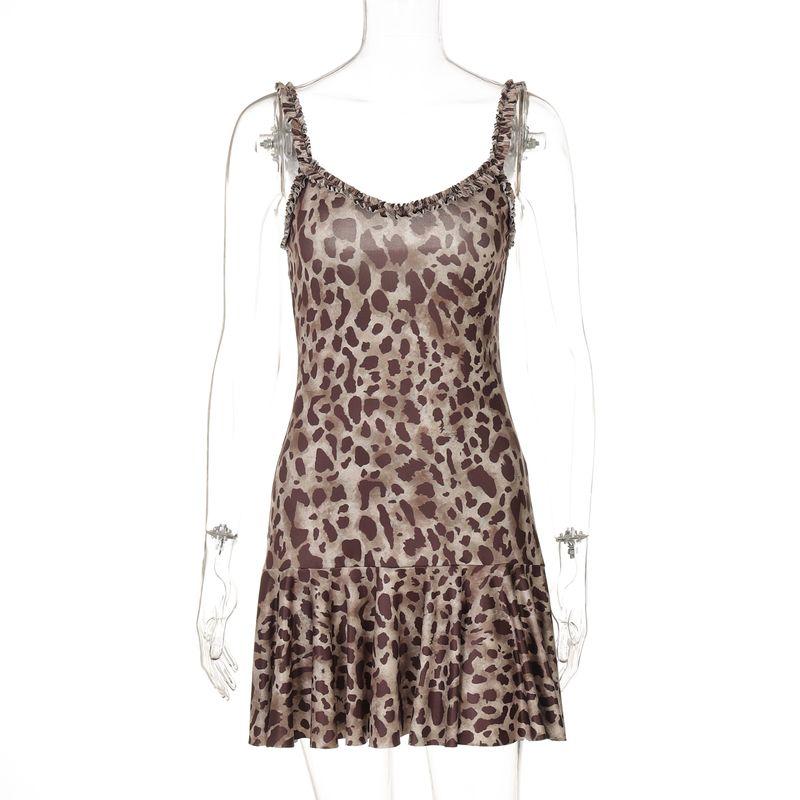 

Shemoda Fashion Style Lace Leopard Print Printing Slip Dress Women s High Waist Slim-Fit Pleated One-Step Skirt Leopard print L