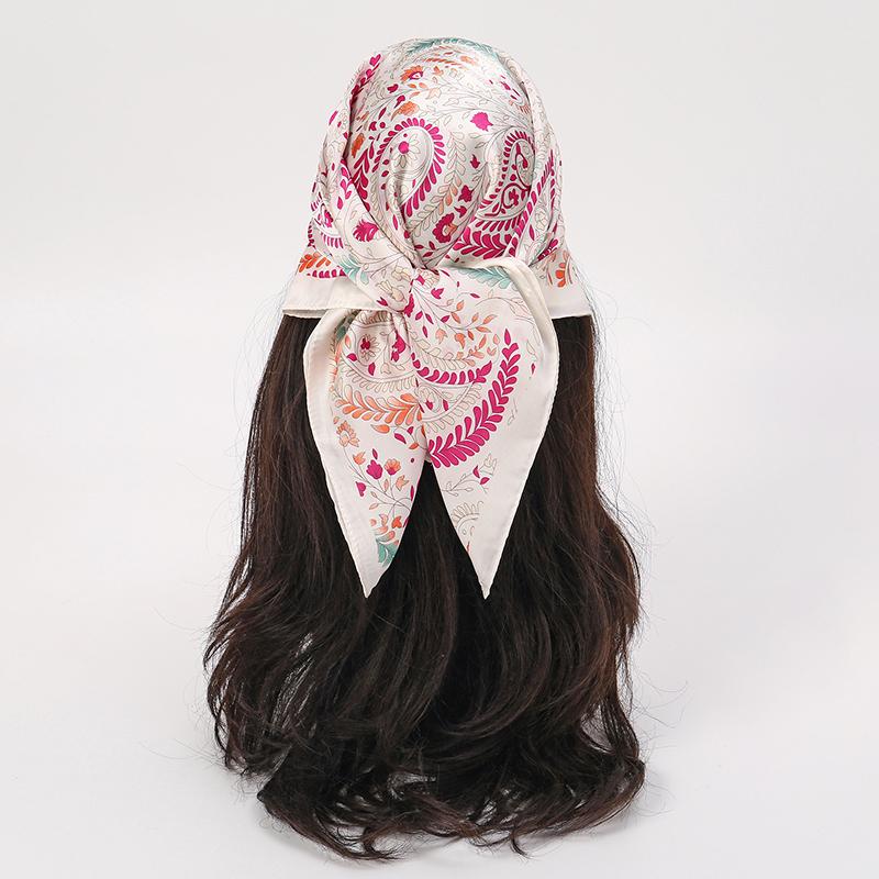 Bohemian Style Floral Print Women’s Square Silk Scarf Satin Head Wrap Tropical Leaf Flower Design Scarves Bandana Hijab
