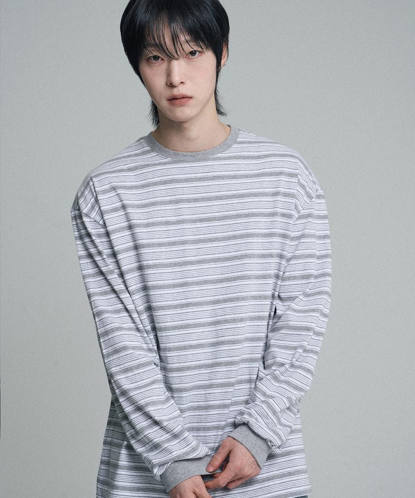 Mubeun Multi-Stripe Long Sleeve T-Shirt Gray
