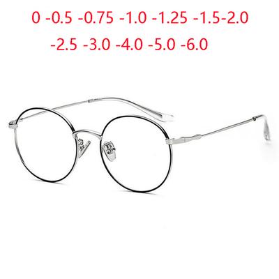 Metal Anti-Blue Light Student Round Prescription Spectacle Women Men Shortsighted Myopes Lunettes 0 -0.5 -0.75 -1.0 To -6.0
