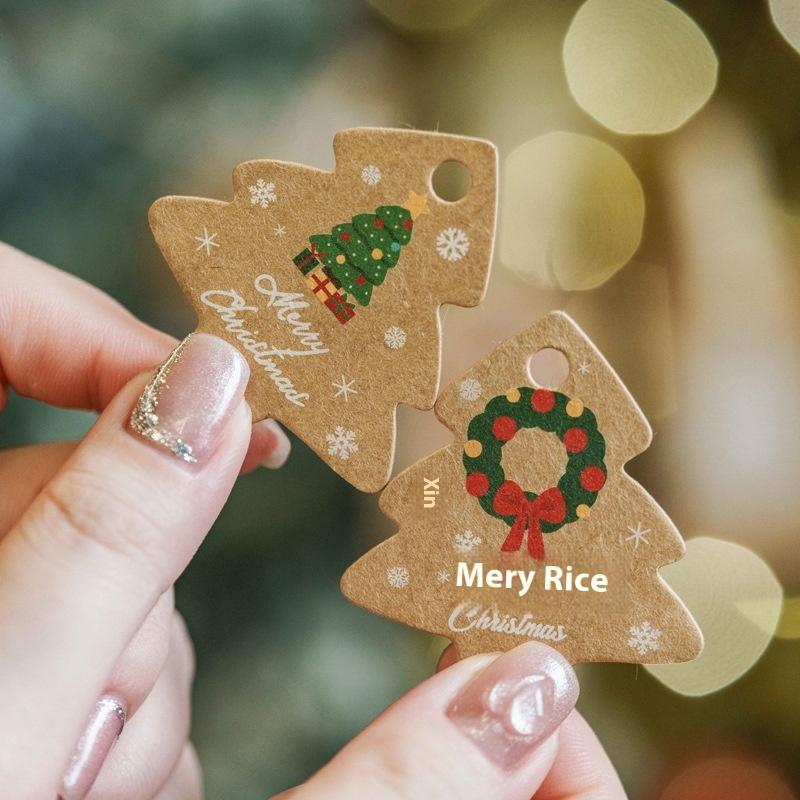 48Pcs Xmas Tree Tags Gift Bags Hanging Kraft Paper Tag Retro Christmas Candy Cookies Packaging Supplies Noel Navidad Decoration