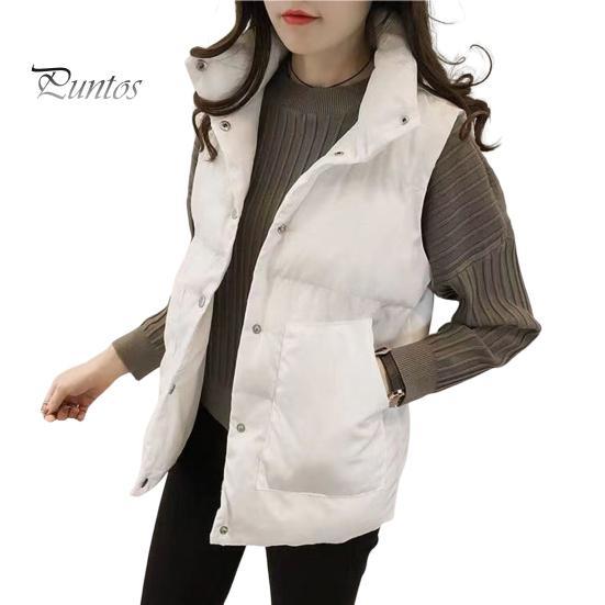 Winter Cotton Vest Women Single-breasted Stand Collar Padded Thicken Solid Color Waistcoat Keep Warm Neck Protection Sleeveless for Outdoor