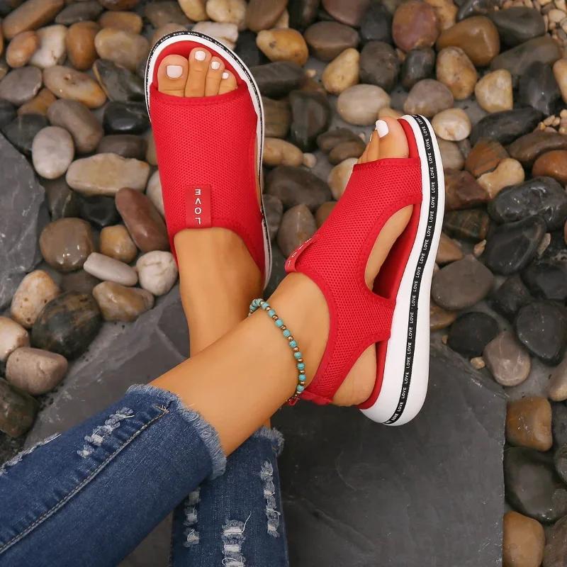 Kvinne Elastisk Strikk Casual Sandaler Sko Sommer Kvinne Kiler Plattform Sandaler Strand Sport Pluss Størrelse 43 Sandalias Mujer