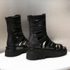 Trendige schwarze Martin-Stiefel 2025 neue Sommer-Freizeit-Damen-Kurzstiefel Sandalen Römische hohle coole Stiefel Plateaustiefel