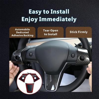 For Tesla Model Y/3 2017- Carbon Fiber Interior Steering Wheel Cover Trim