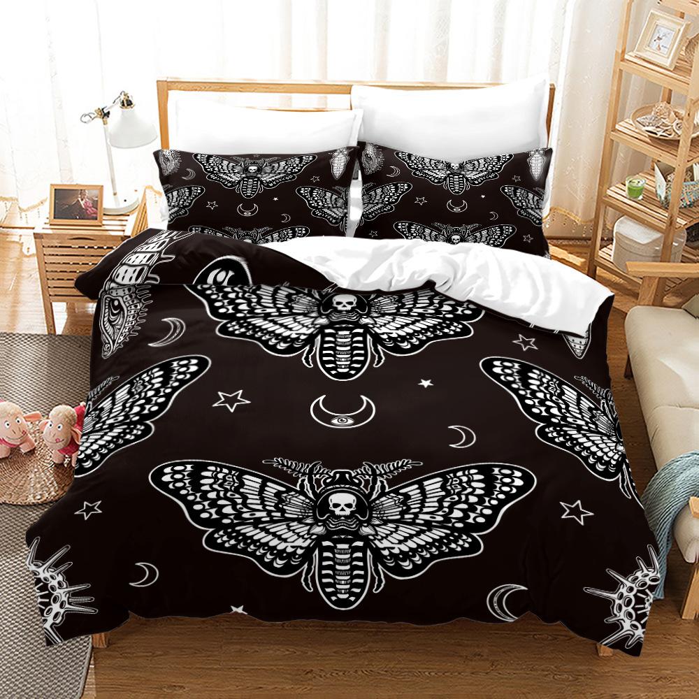Death Moth Duvet Cover Set King Queen Size Moon Skull Youth Gothic Insect Print Skeleton Bones Polyester Quilt Cover for Kids