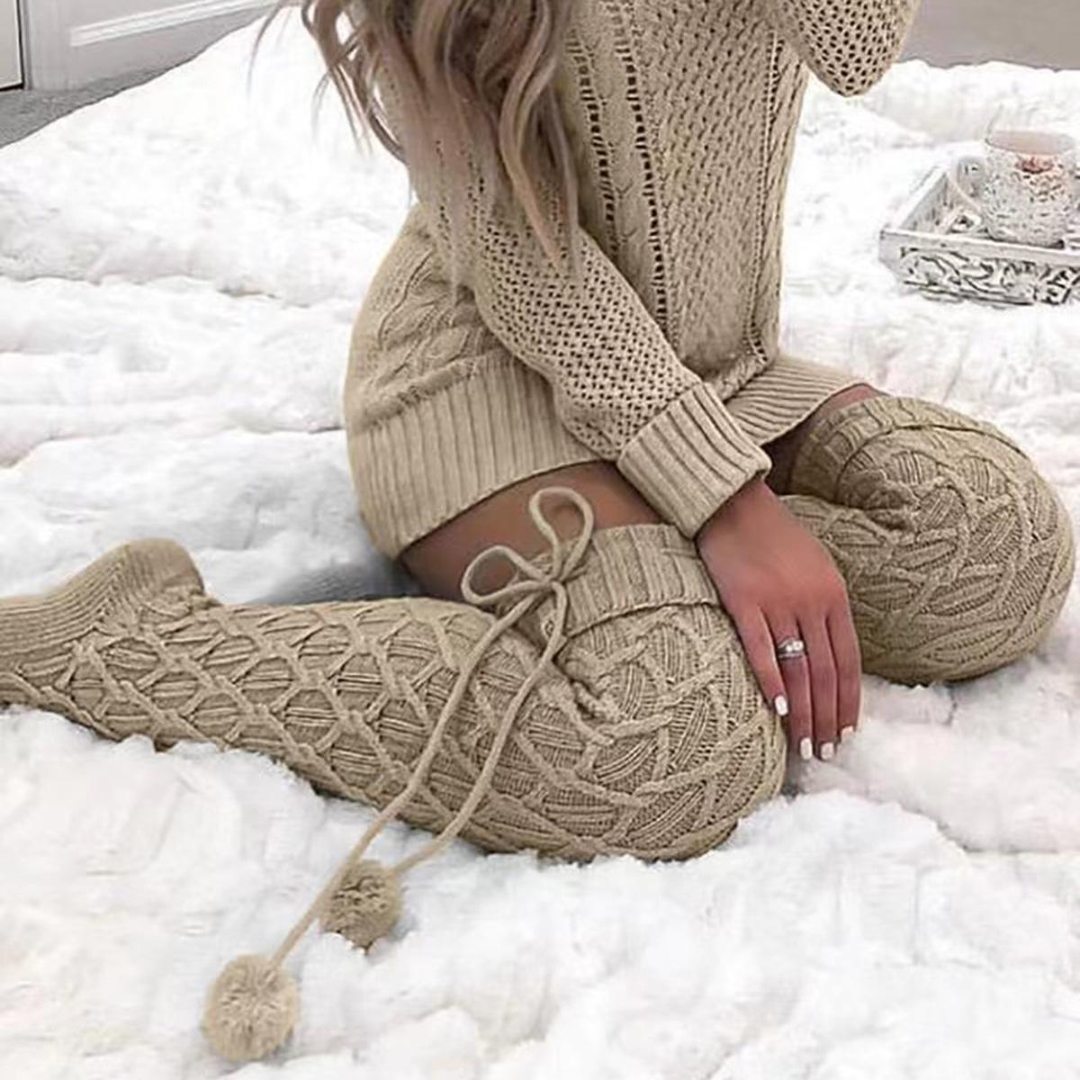 

Шерстяные носки Утолщенные чулки Шерстяные носки-помпоны Носки с напуском Зимние чулки Банты Шерстяные помпоны хаки