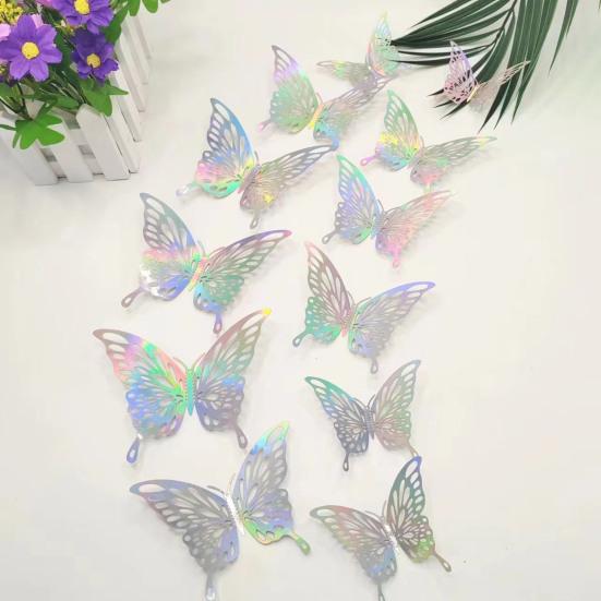 12Pcs/Set Wall Sticker 3D Hollow Butterfly Design Lightweight Easy Installation Home Decals Bedroom Living Room Birthday Party Decor