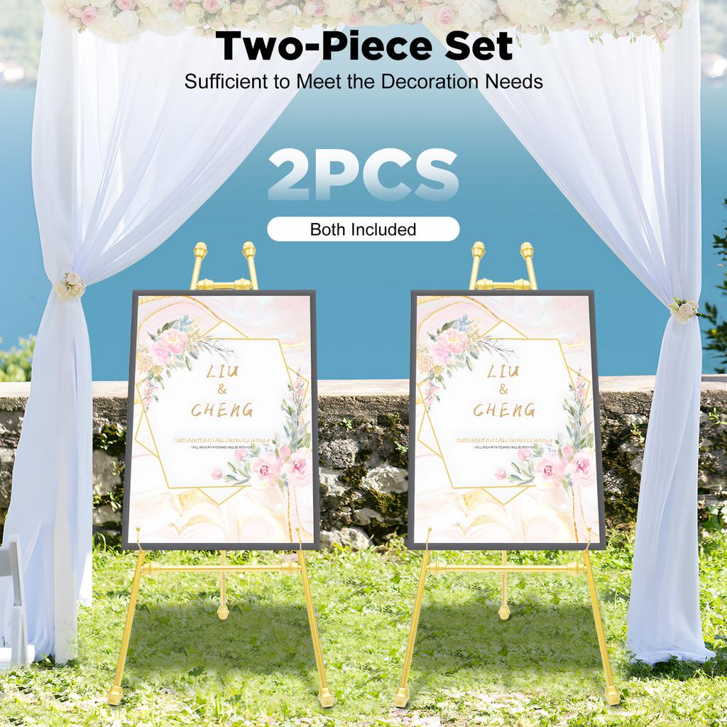 2 Pack Gold Floor Easel Stand, Heavy Duty Adjustable A-Frame Poster Holder for Wedding Sign Photo Display