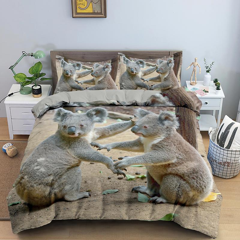 Cartoon Koala Duvet Cover King Queen Lovely Animal Bedding Set For Kids Teens Adults Wildlife Quilt Cover With Pillowcase 2/3PCS