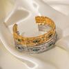 INS Style 18K Gold Titanium Steel Malachite Devil Eye Open Bracelet