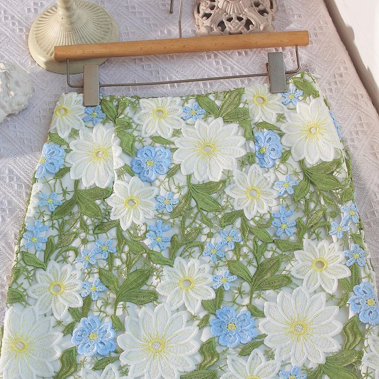 Falda Wrap de Encaje Calado Europeo Bordada con Flores 3D Ropa de Mujer