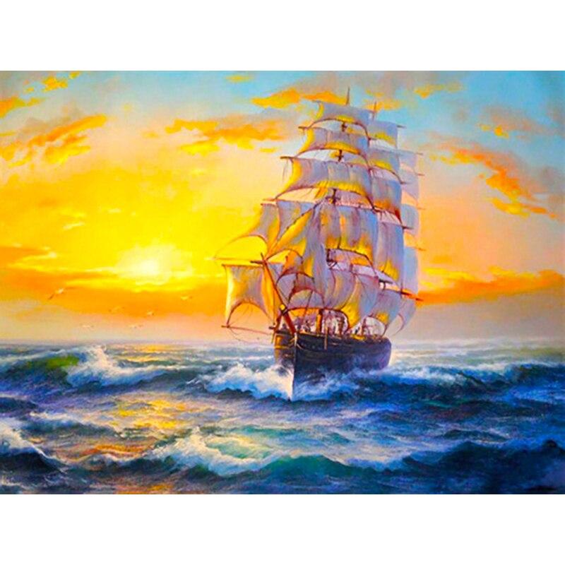 

Новый 5D DIY алмазная живопись парусник Алмазная вышивка вид на море вышивка крестиком полная круглая дрель домашний декор ручной художественный подарок Full Round 20x25CM