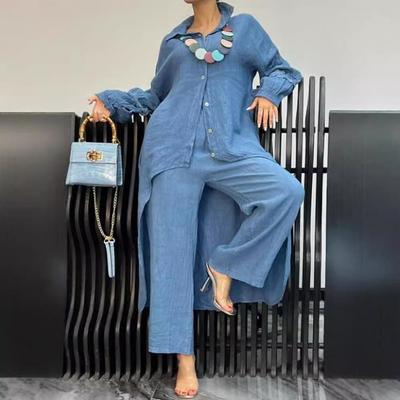 Vêtements pour femme Élégant Top à Manches en Dentelle Collection Pantalons pour Femme Blouse Élégante à Ourlet Irrégulier avec Pantalon à Taille Élastique Chic pour l'Automne