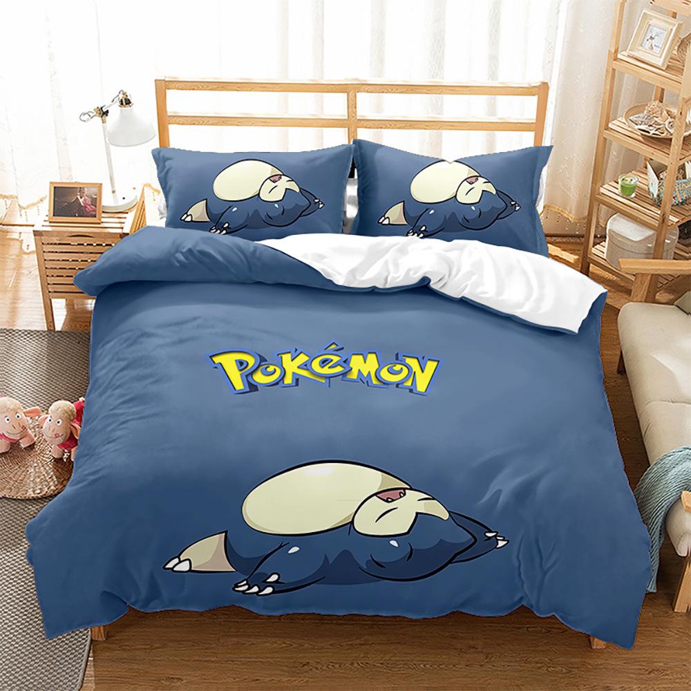 3D Digital Printing Quilt Cover Pillowcase Bedding Cartoon Pikachu Three-Piece Set Home Textile Four-Piece Set Grinding