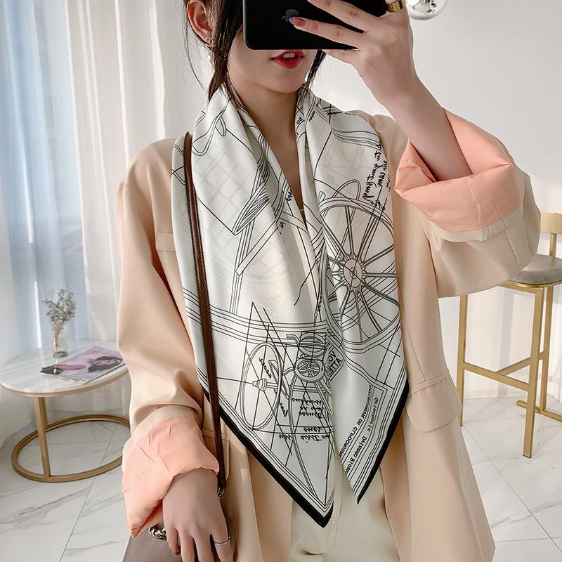 Spring square scarf silk scarf French retro women's simple and versatile foreign style fashion temperament twill silk scarf batch