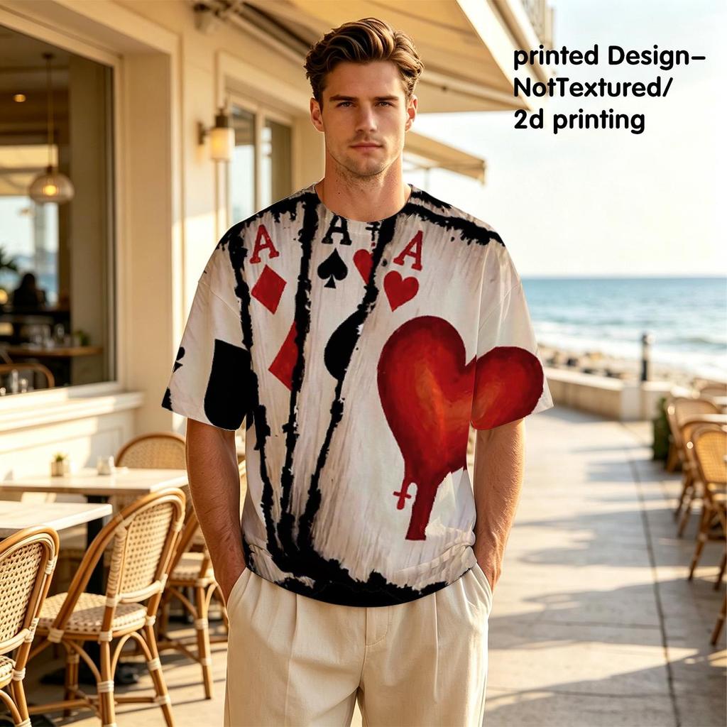 Polyester T-Shirt für Herren - Poker Karten Grafik, Modisches Design, Bequemer Stoff, Trendiges Vielseitiges T-Shirt für den Täglichen Lässigen Look