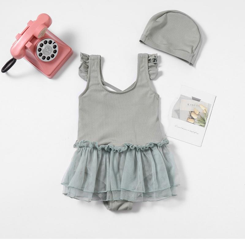 Girl Kids One Pieces Swimsuit With Hat Swimwear 2025 Bowknot Summer Beach Wear Children Swimming Suit