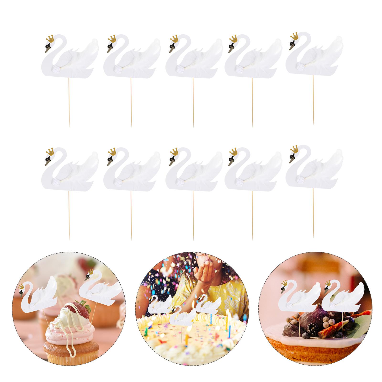 

10pcs Small Swan Cake Topper Party Birthday Cupcake Dessert Toppers Decoration 10pcs белый