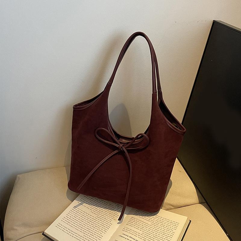 

Женская сумка-тоут из искусственной кожи с декором в виде банта, большой вместимости, замшевая, однотонная, дизайнерская, на плечо, с верхней ручкой, большая рабочая сумка KTY 29x14x24cm вино красного