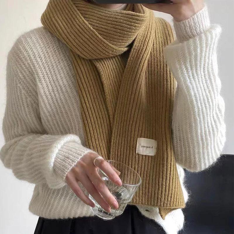 New red knitted scarf men's and women's winter Christmas student couple thickened wool scarf