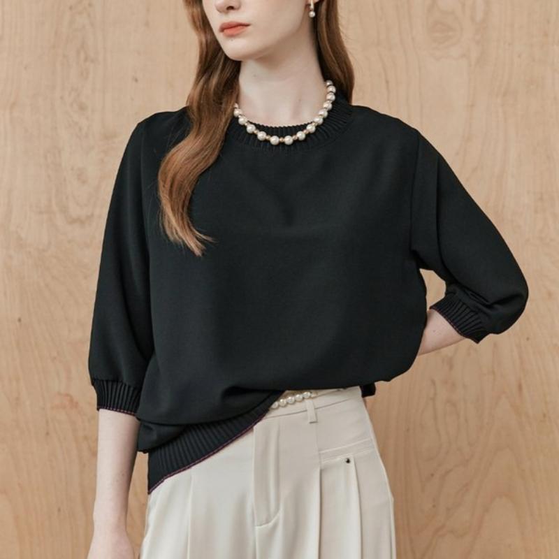 MAXZA Pleats Round Neck 3 4 Sleeve Blouse Zb08qb600on