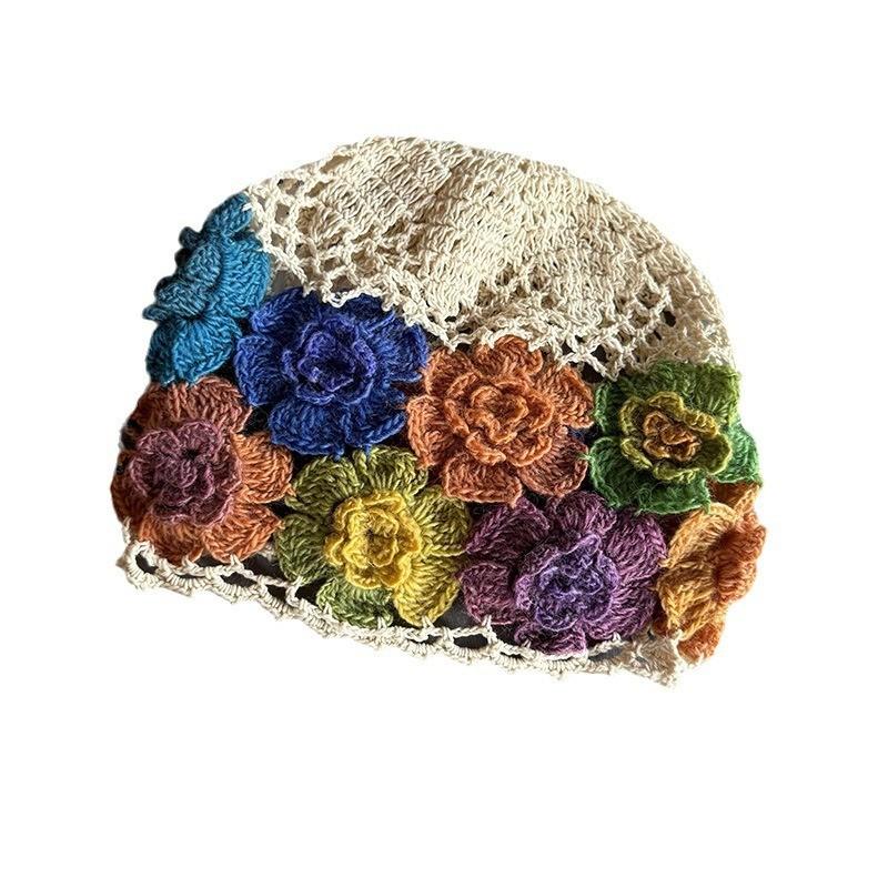 Style Knitted Ethnic Hat With Hollow Out Design And Flower Decoration Daily For