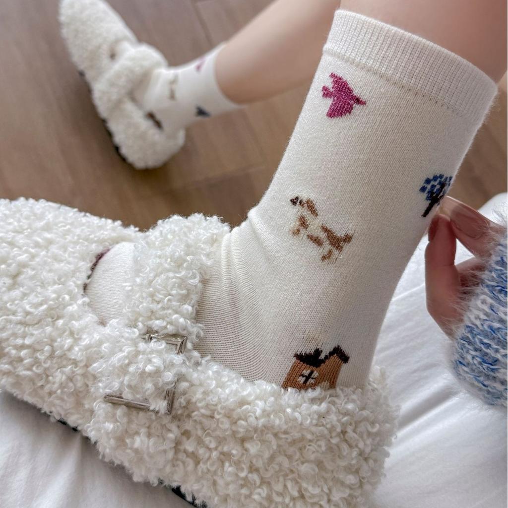 Autumn Wool Fairy Tale Socks Women'S Medium Tube Socks Tide Girl Cute Cartoon Stockings