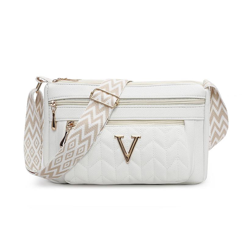 Multi-layer zipper shoulder bag women's large-capacity messenger bag, mother shopping bag, soft leather retro fashion tote bag