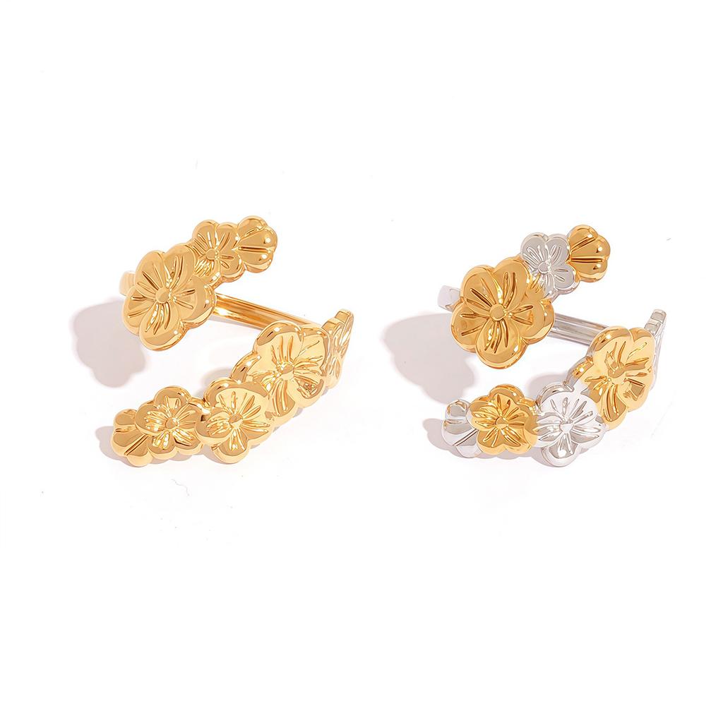 Stainless Steel Flower Rings for Women Men Vintage Five Petal Flower Opening Ring Summer Vacation Waterproof Jewelry Accessories