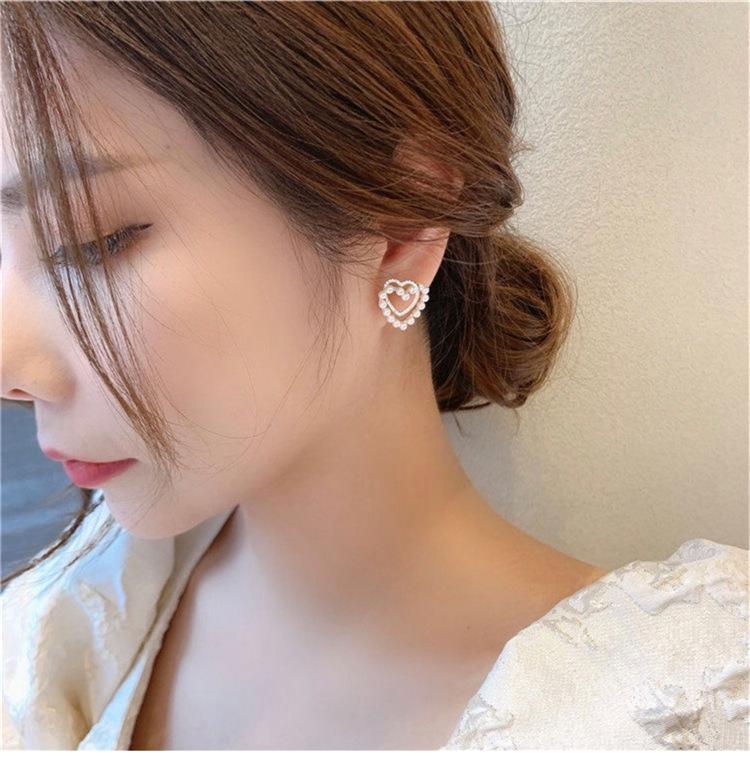925 Sterling Silver French Pearl Sweet Heart Earrings for Women