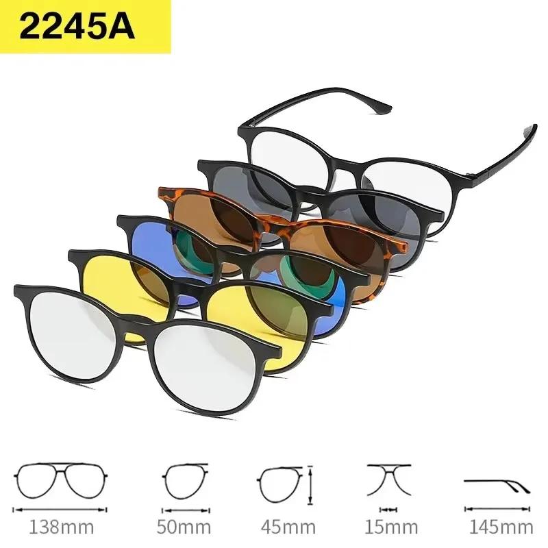 6 In 1 Myopia Magnetic Sunglasses Men Polarized Clip On Women Small Square Glases Ultra-Light Night Vision Eyewear -1.0 TO -6.0