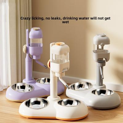 Vertical Dog Automatic Water Dispenser Pet Adjustable Feeding Pet Stainless Steel Anti-knock Double Bowl Cat Bowl