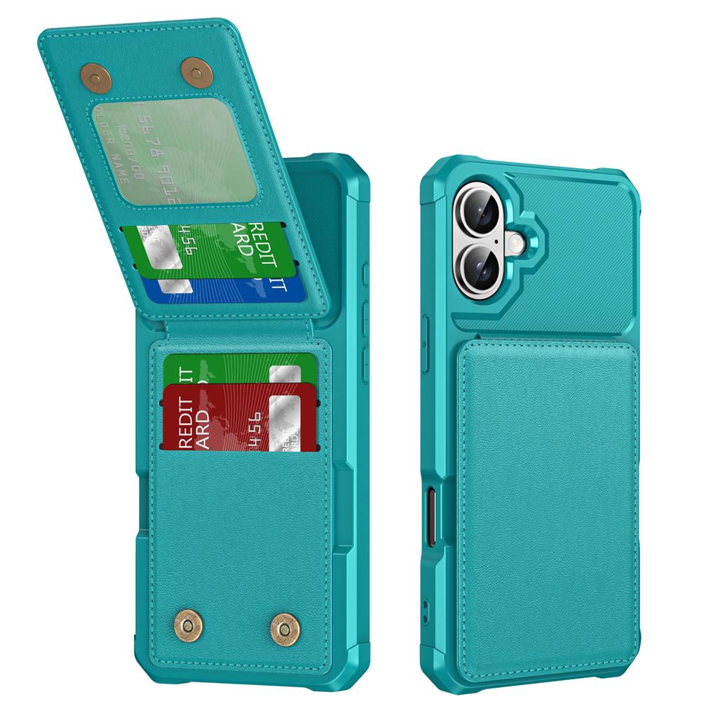 ZM11 For iPhone 16 Case Card Slot Kickstand PU+TPU Phone Cover