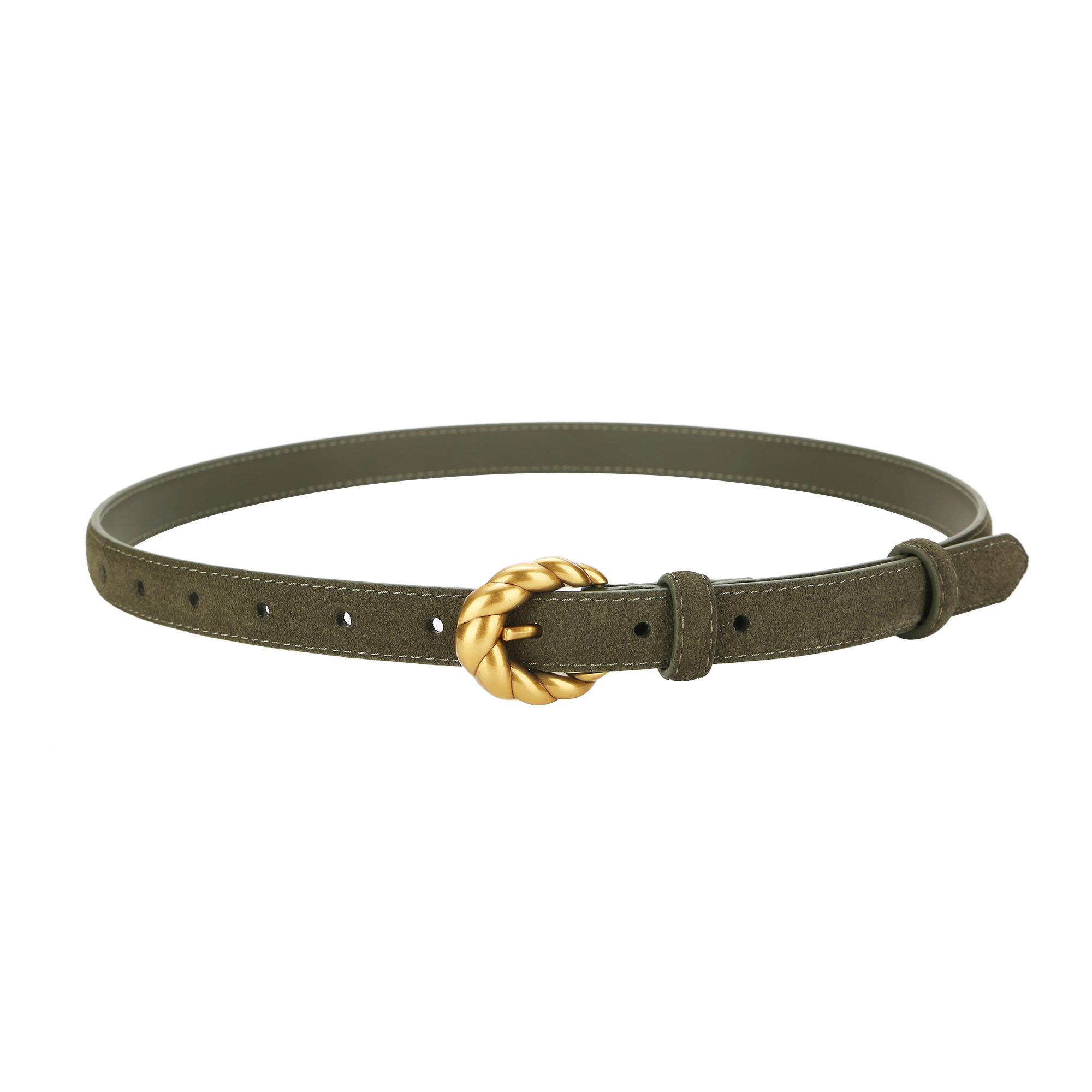 Echt Leer Suede Damesriem Mode Smalle Tailleband Retro Gouden Gesp Bruine Riemen voor Jeans Broeken en Jurken 100cm groen