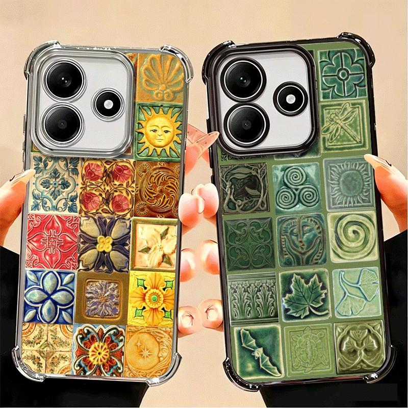 Italian Sicilian Style Floral Pattern Plating Phone Case For Xiaomi Poco X5 X6 X7 X8 Pro Max F8 Ultra F7 M8 M7 M5S Redmi 15C 15