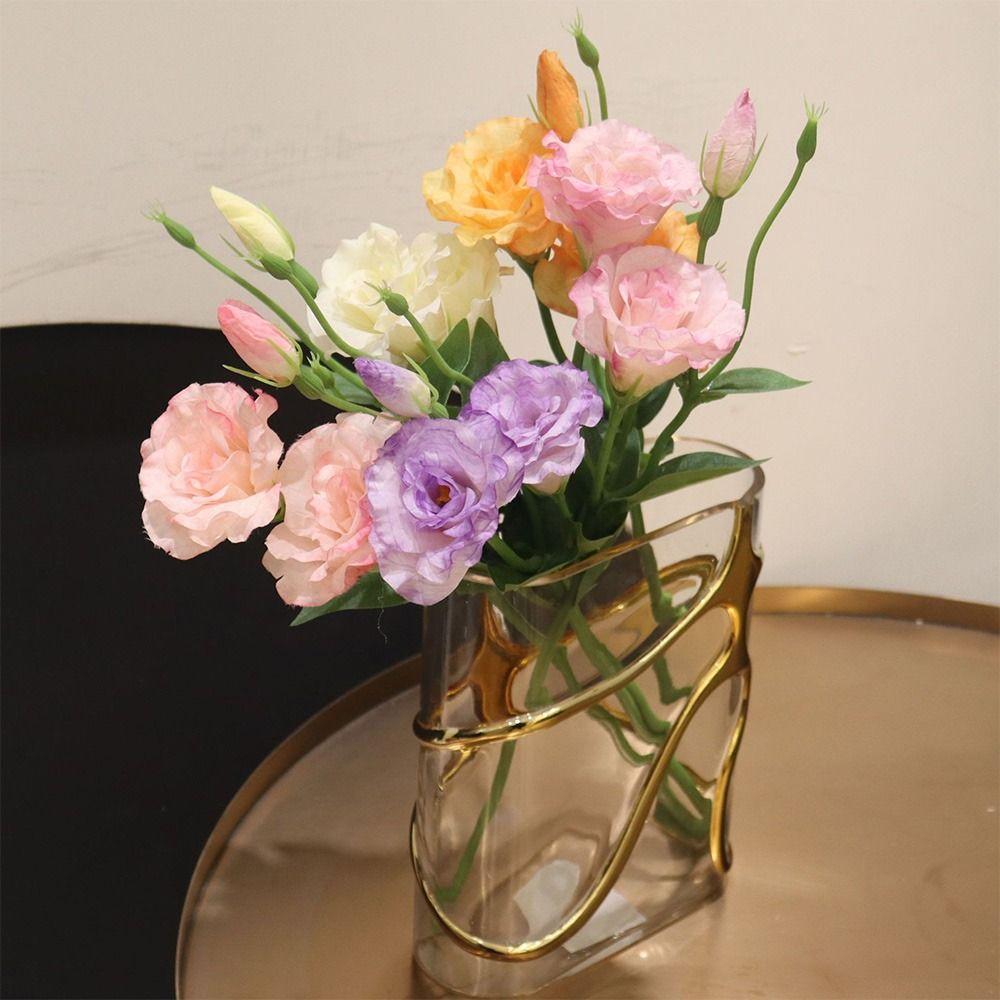 Silk Petals Eustoma Artificial Flowers 3 Heads Faux Flower  Desktop Ornament