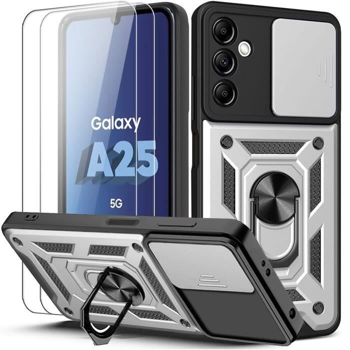 Coque de protection - booling - samsung galaxy a25 5g - antichoc - support rotatif - argenté