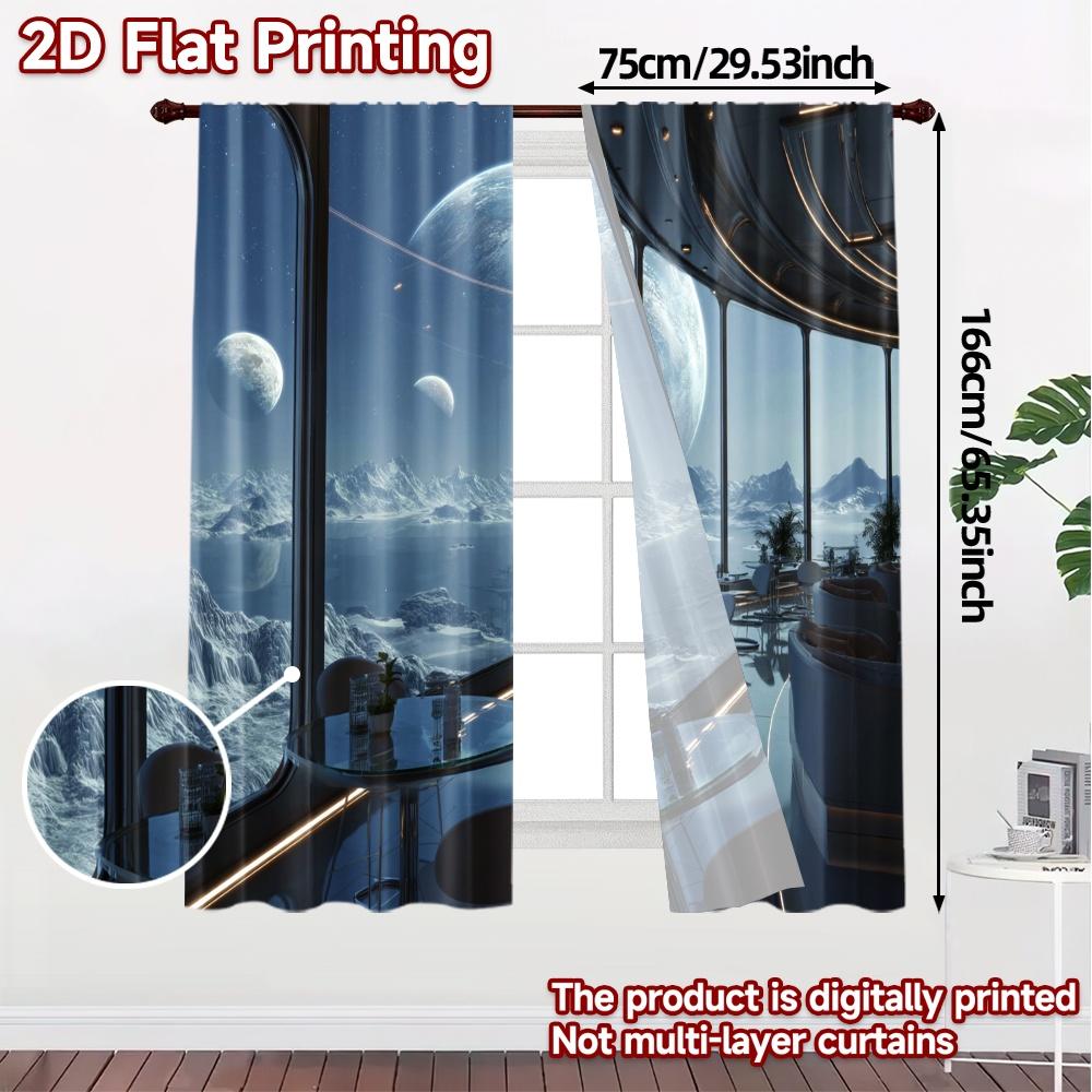 2pcs, 2D FLAT PRINTING Curtains (Without Rod) Cosmic Lounge Chic Chic Curtain Versatile 100% Polyester Curtains Home Decor Ldeal