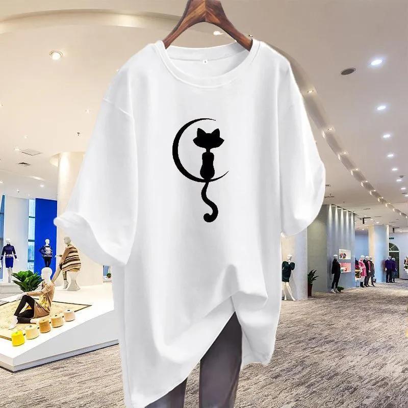 Women's T-shirt with  Moon Print Casual Loose Fit Short Sleeve Tee