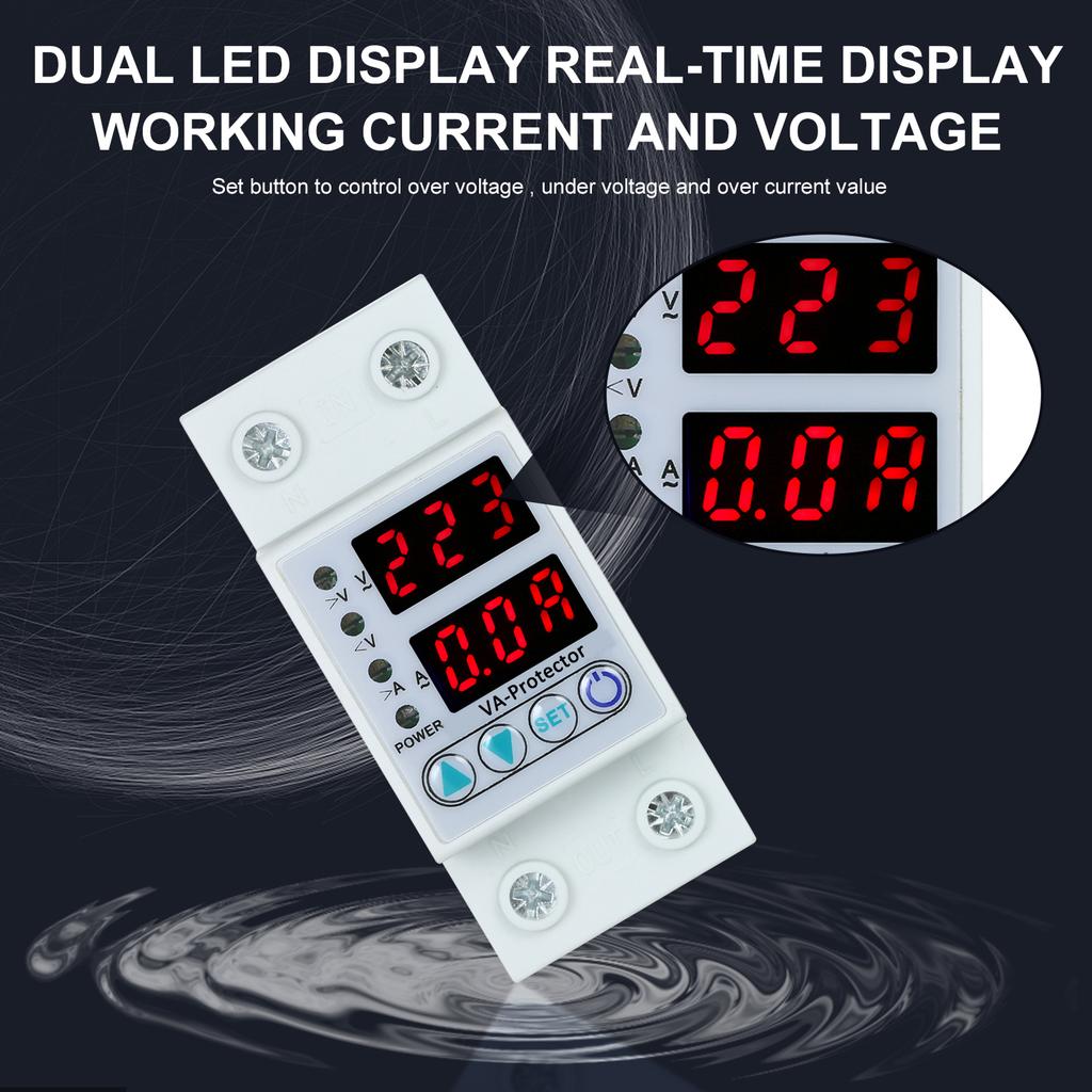63A 220V Din Rail   Over Voltage and Under Voltage  ive Device  or Relay Over Current   Home Usage Dual LED Display
