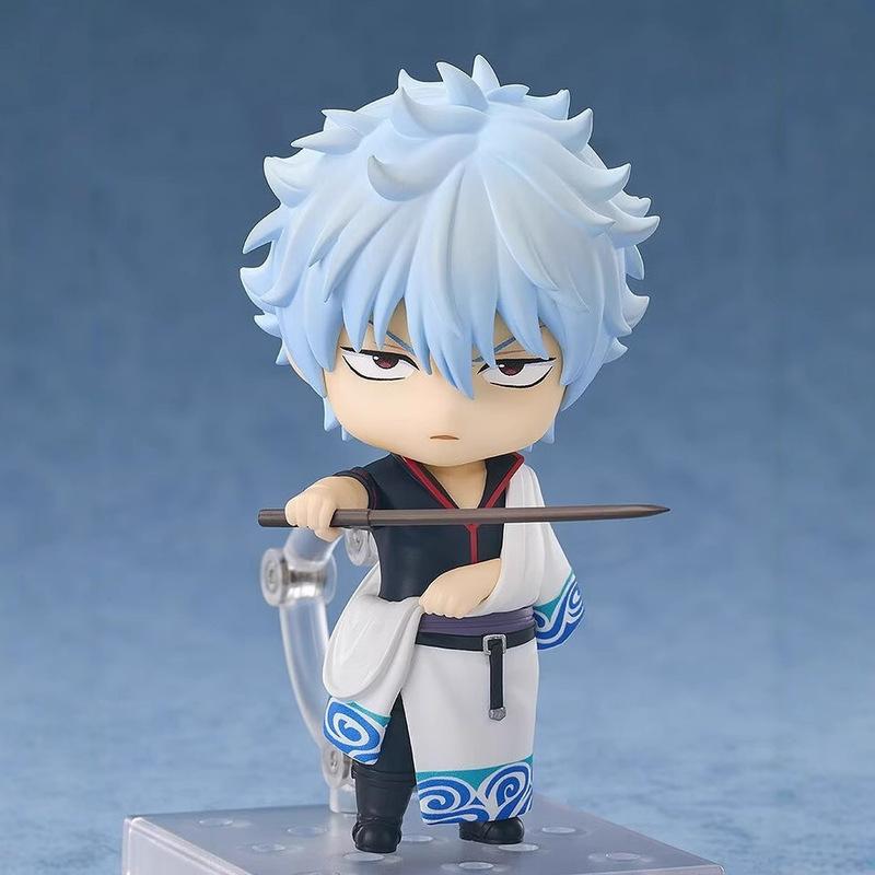 10cm #2420 #2462 #2458 Gintama Sakata Gintoki Kagura Shimura Shinpachi Movable Face Swap Chibi Action Figure Collectible Decor