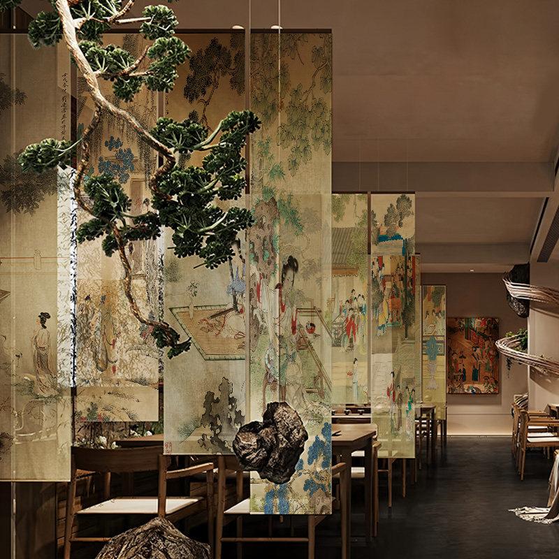 Chinese Style Zen Scroll Wall Art Painting Aesthetic Vintage Poster Semi-transparent Hanging Cloth Home Ancient Tea Room Decor
