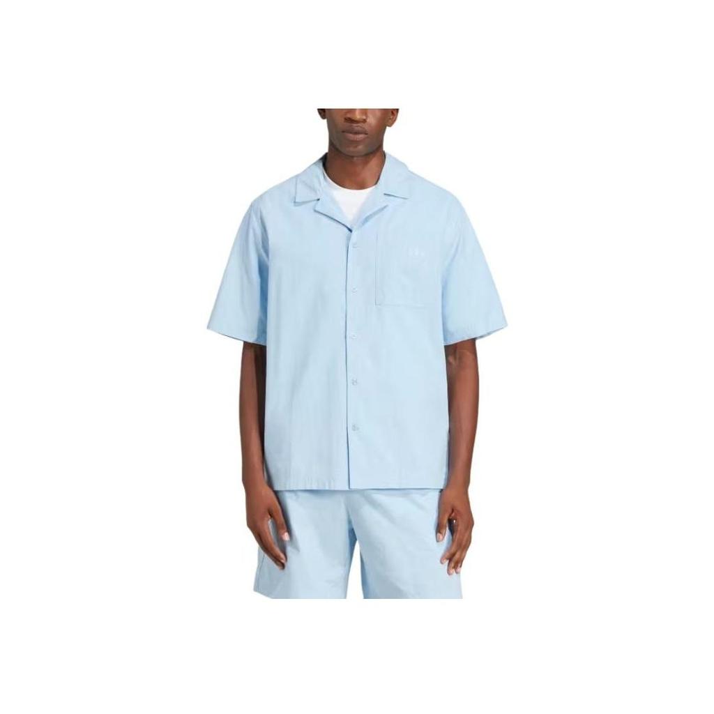 adidas Originals Letter Logo Single-Breasted Short Sleeve Shirt Men Shirts Sky-Blue JD2457