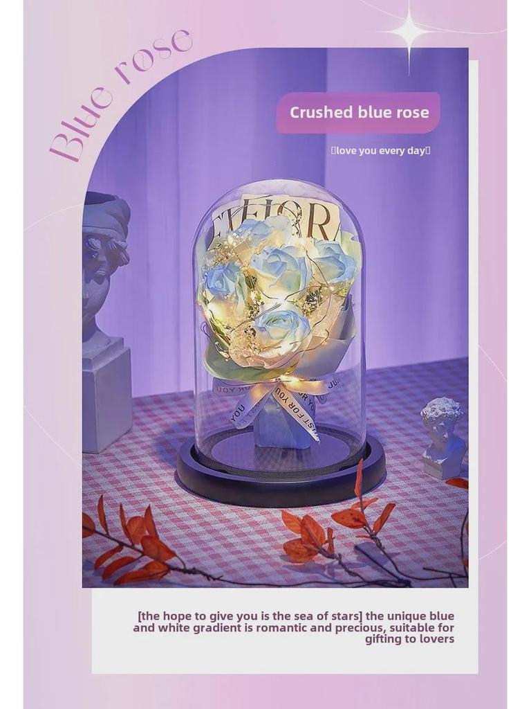 Ewige Blumen: Bouquet mit Glasabdeckung - Ideales Geschenk für sie, zum Geburtstag, zum Valentinstag oder für jeden besonderen Anlass.