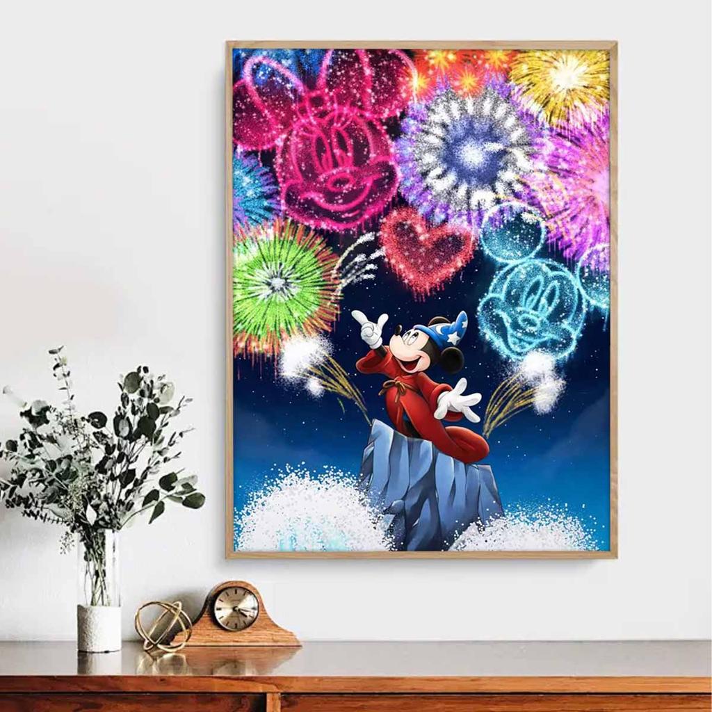 DIY Diamond Painting Mickey Sets Off Fireworks Cross Stitch Kit Mosaic Art Diamond Painting Full Circle Diamond Home Decoration