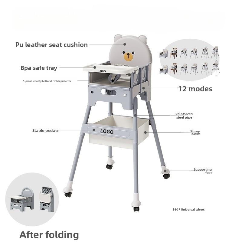 Baby High Chair, Convertible Highchair for Babies and Toddlers, Portable High Chair with Foldable Design, Booster Seat for Kitchen, Dining & Outdoor