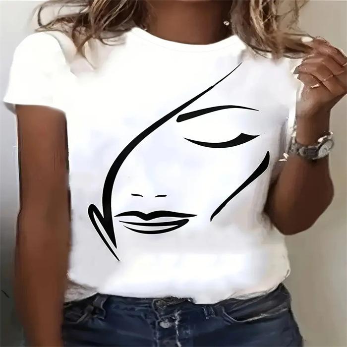 Summer Round Neck Printed Top Fashionable Casual Cute Short Sleeved Women's Pure Cotton T-shirts