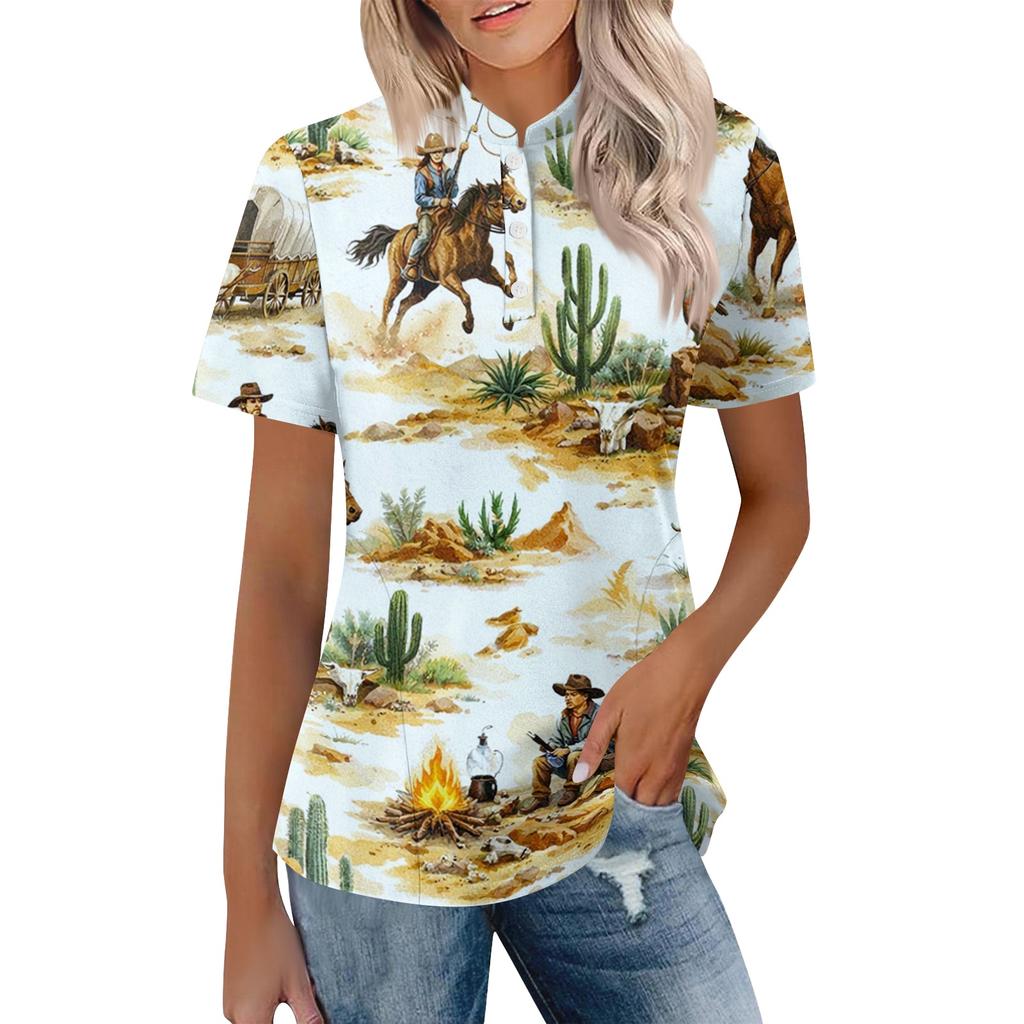 Women's Casual Polo Shirt Loose Fit Short Sleeve Top Button Placket Lightweight Breathable Fabric Summer Style