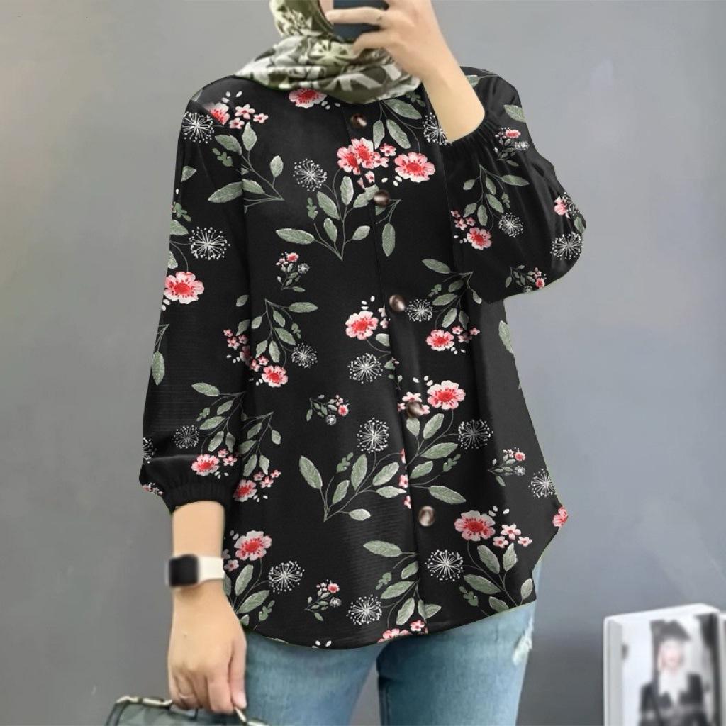 2025 Damen Bluse mit Blumenmuster und Puffärmeln - Mode aus dem Nahen Osten